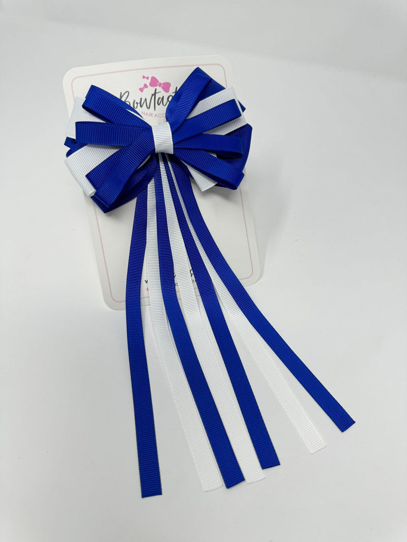 4 Inch Streamer Tail Bow - Cobalt & White