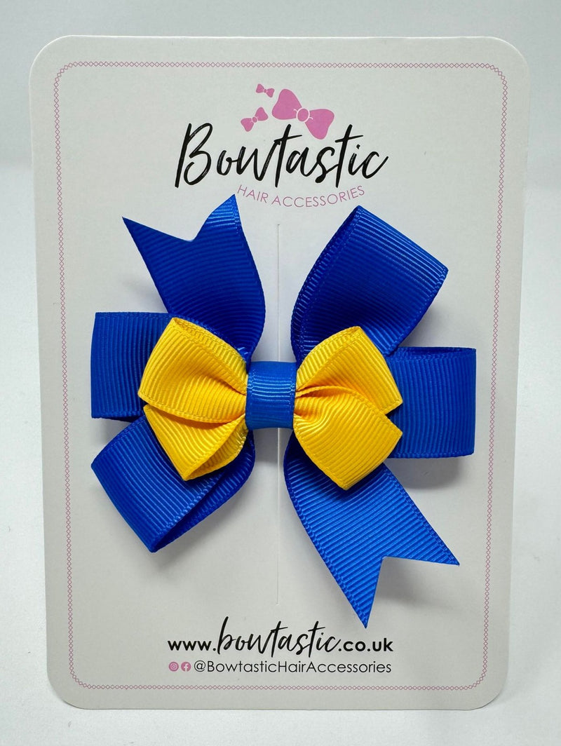 3 Inch 2 Layer Pinwheel Bow - Royal Blue & Yellow Gold