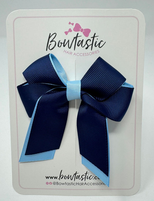 3 Inch Twist Short Tail Bow - Navy & Blue Topaz