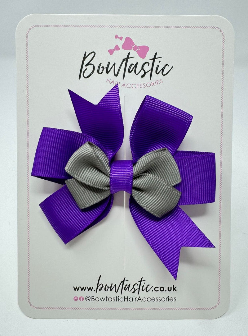 3 Inch 2 Layer Pinwheel Bow - Purple & Metal Grey