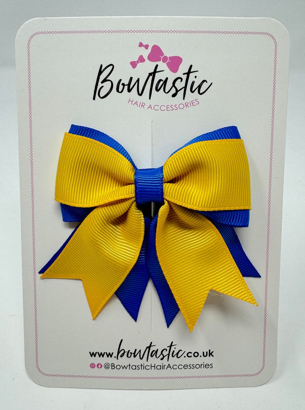 3 Inch Flat 2 Layer Tail Bow - Yellow Gold & Royal Blue