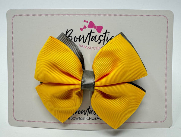 3.5 Inch Double Butterfly Bow - Yellow Gold & Metal Grey