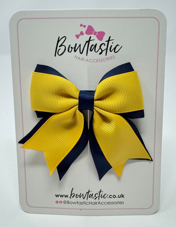 3 Inch Flat 2 Layer Tail Bow - Yellow Gold & Navy