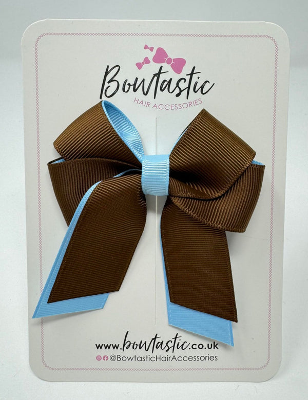 3 Inch Twist Short Tail Bow - Turftan & Blue Topaz