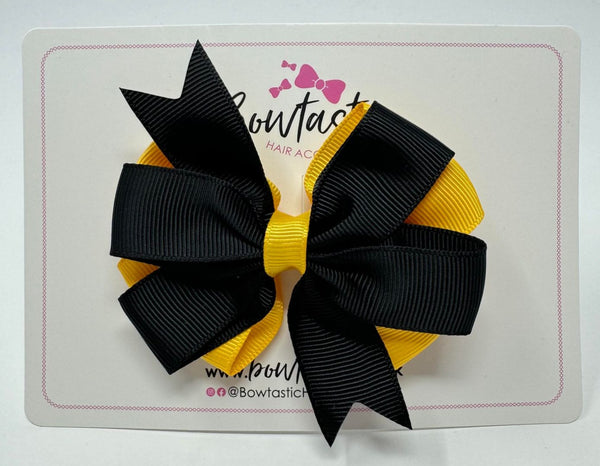 3.5 inch Butterfly Pinwheel Bow - Black & Yellow Gold