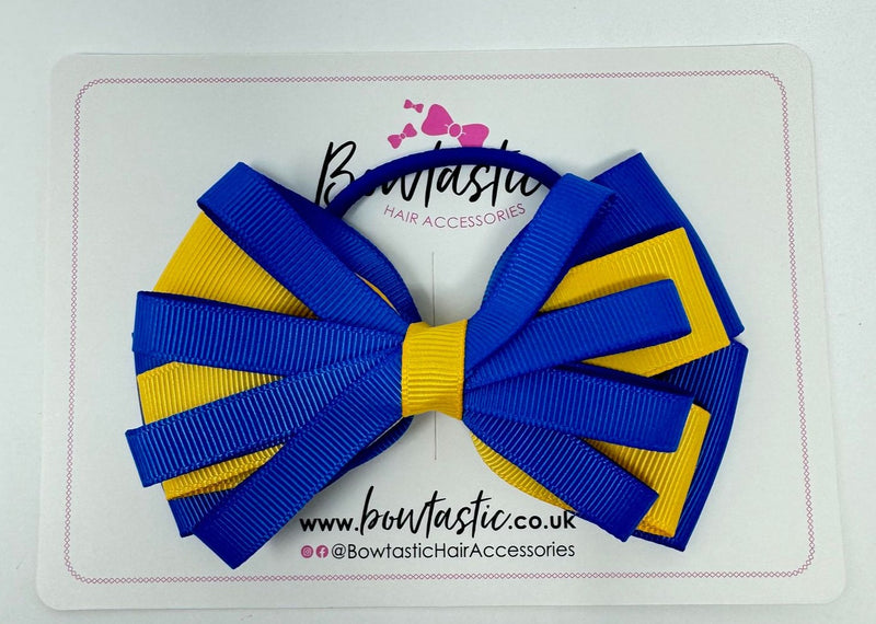 4 Inch Loop Bow Bobble - Royal Blue & Yellow Gold