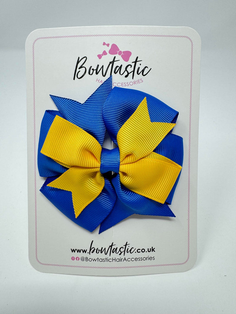 3.5 inch 2 Layer Pinwheel Bow - Yellow Gold & Royal Blue