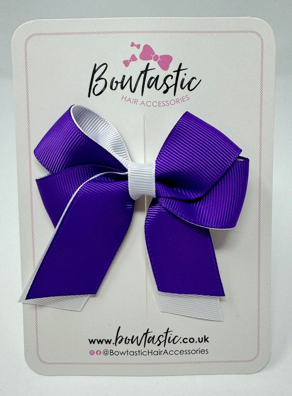 3 Inch Twist Short Tail Bow - Purple & White