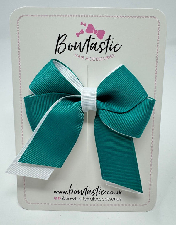 3 Inch Twist Short Tail Bow - Jade Green & White