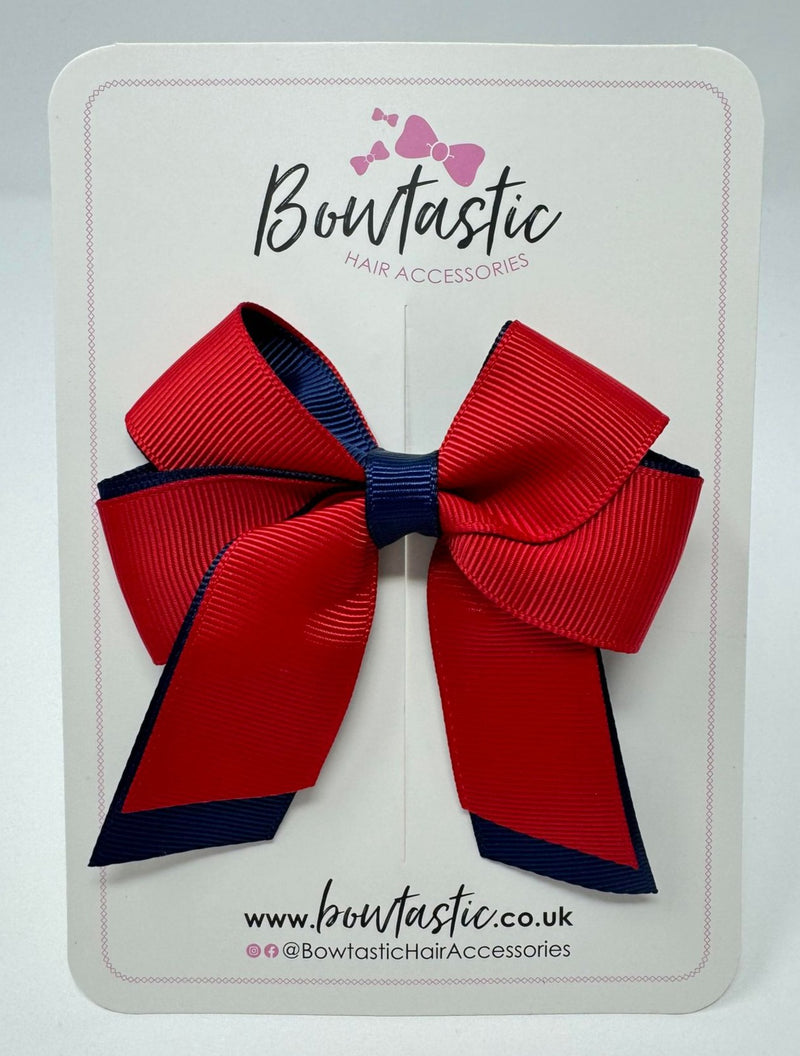 3 Inch Twist Short Tail Bow - Red & Navy