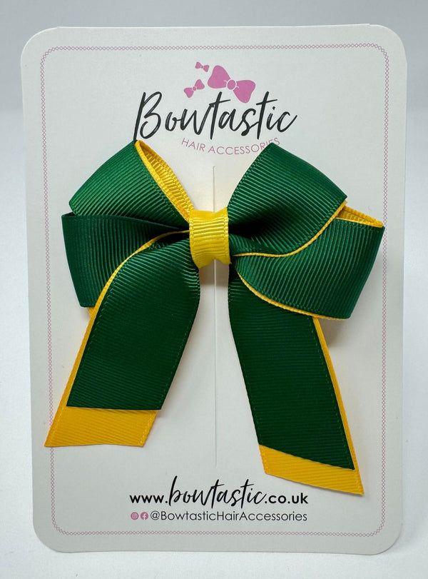 3 Inch Twist Short Tail Bow - Forest Green & Yellow Gold