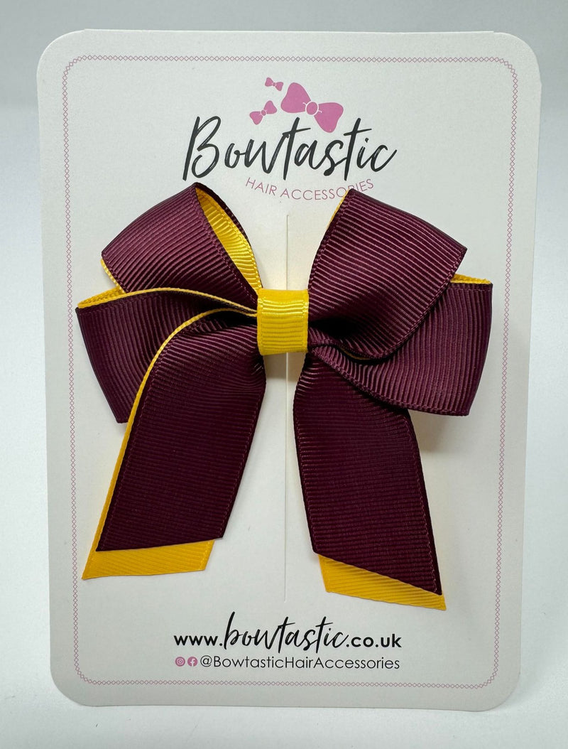 3 Inch Twist Short Tail Bow - Burgundy & Yellow Gold