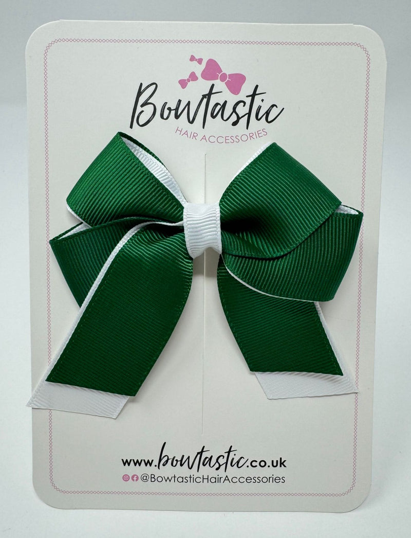 3 Inch Twist Short Tail Bow - Forest Green & White