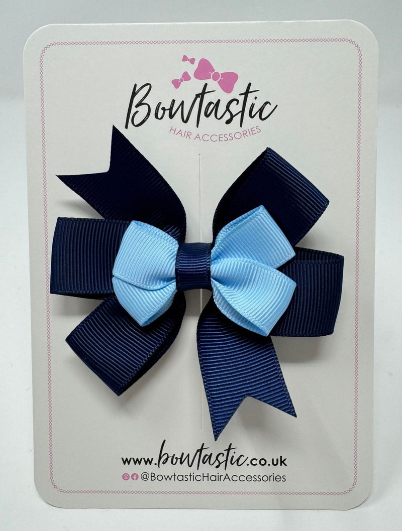 3 Inch 2 Layer Pinwheel Bow - Blue Topaz & Navy