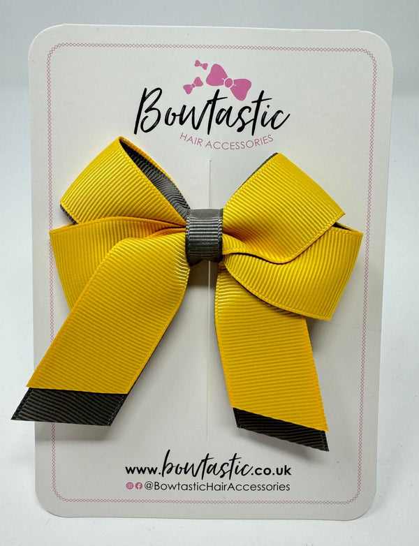 3 Inch Twist Short Tail Bow - Yellow Gold & Metal Grey