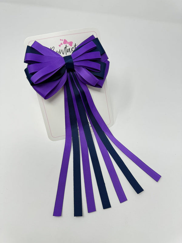 4 Inch Streamer Tail Bow - Purple & Navy