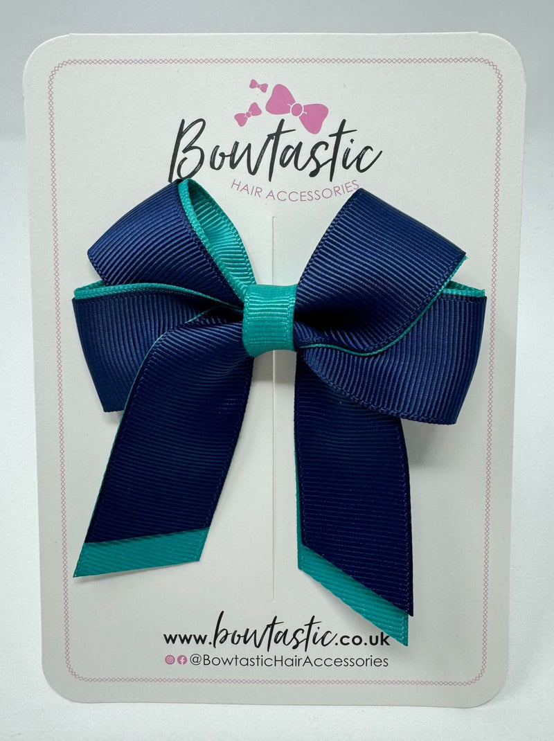 3 Inch Twist Short Tail Bow - Jade Green & Navy