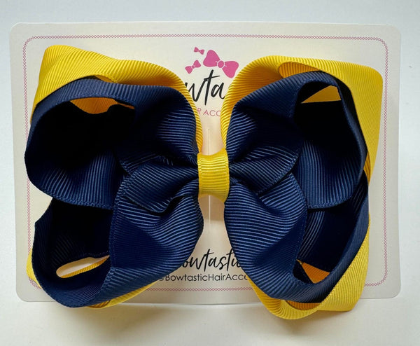 5 Inch Double Bow - Navy & Yellow Gold