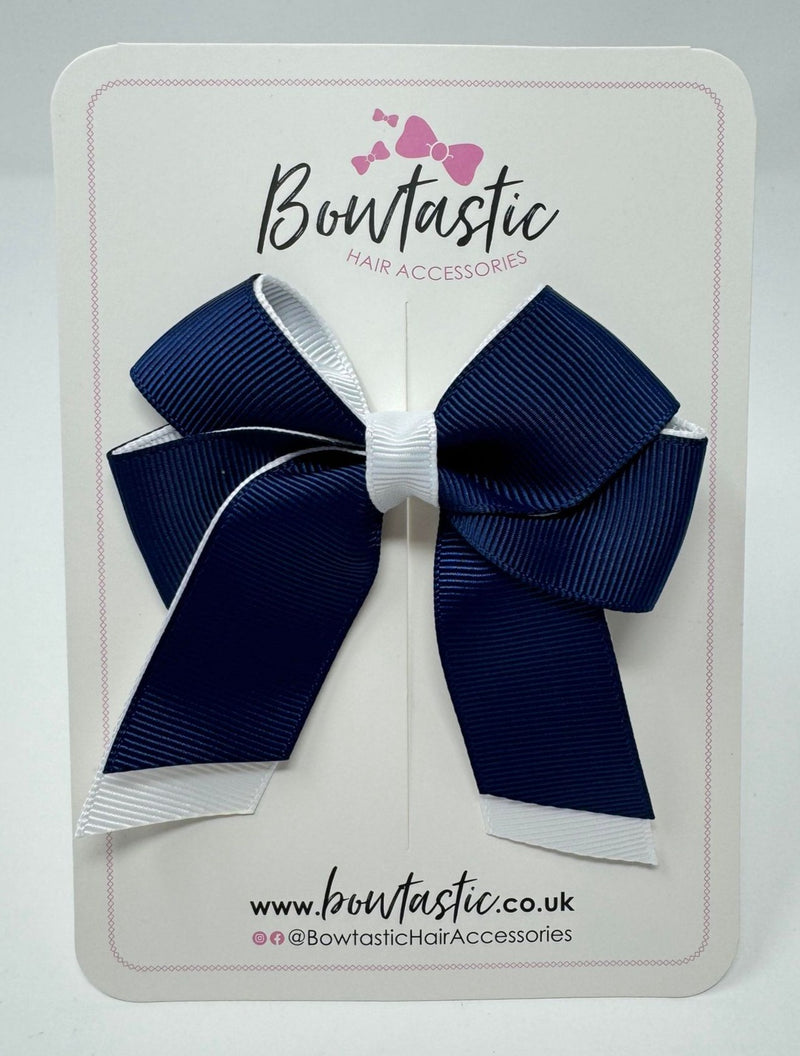 3 Inch Twist Short Tail Bow - Navy & White