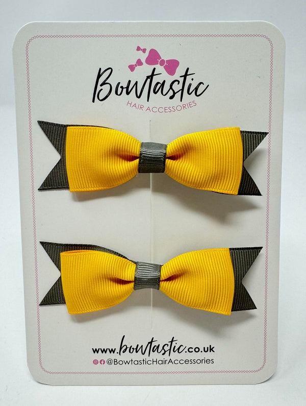 3 Inch Flat Bow - Yellow Gold & Metal Grey - 2 Pack