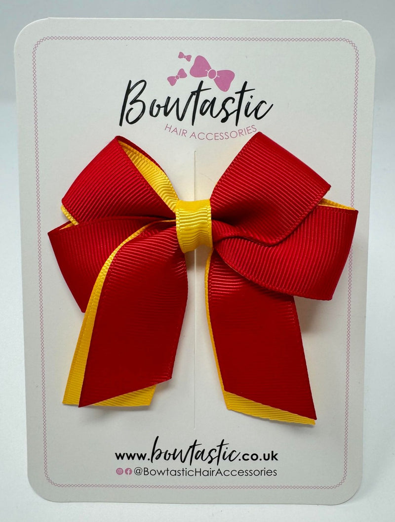 3 Inch Twist Short Tail Bow - Red & Yellow Gold