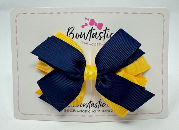 4 Inch 3 Layer Bow - Navy & Yellow Gold