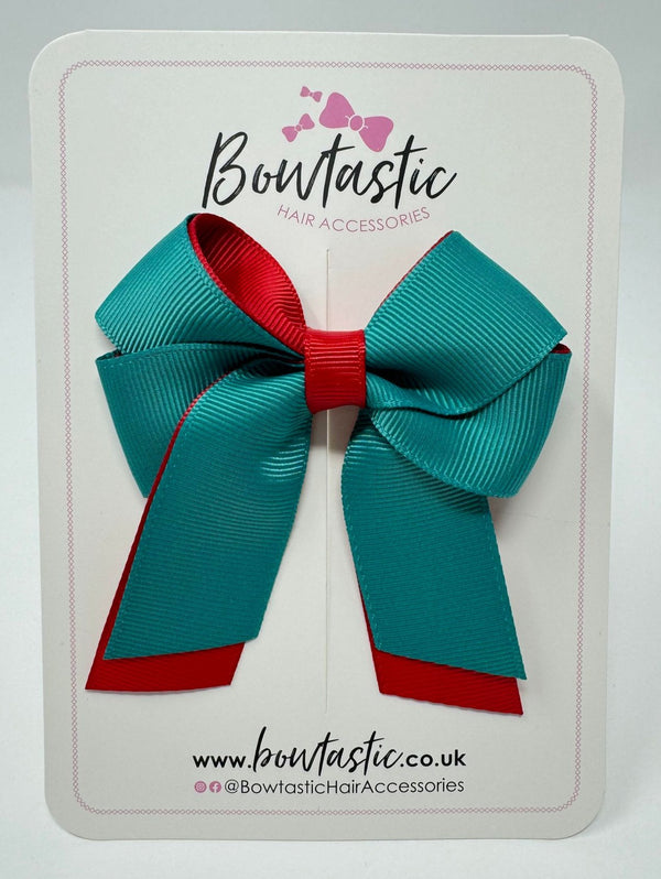 3 Inch Twist Short Tail Bow - Jade Green & Red