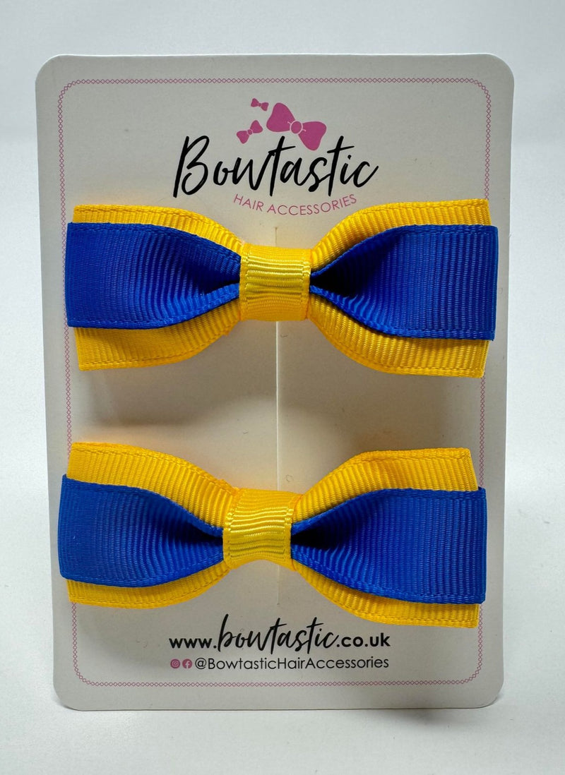 2.5 Inch Tuxedo Bow - Royal Blue & Yellow Gold - 2 Pack