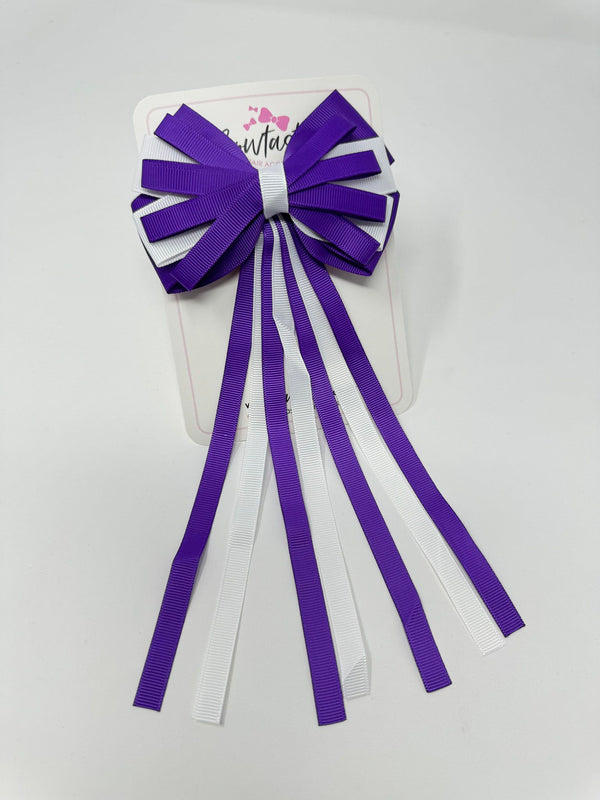 4 Inch Streamer Tail Bow - Purple & White