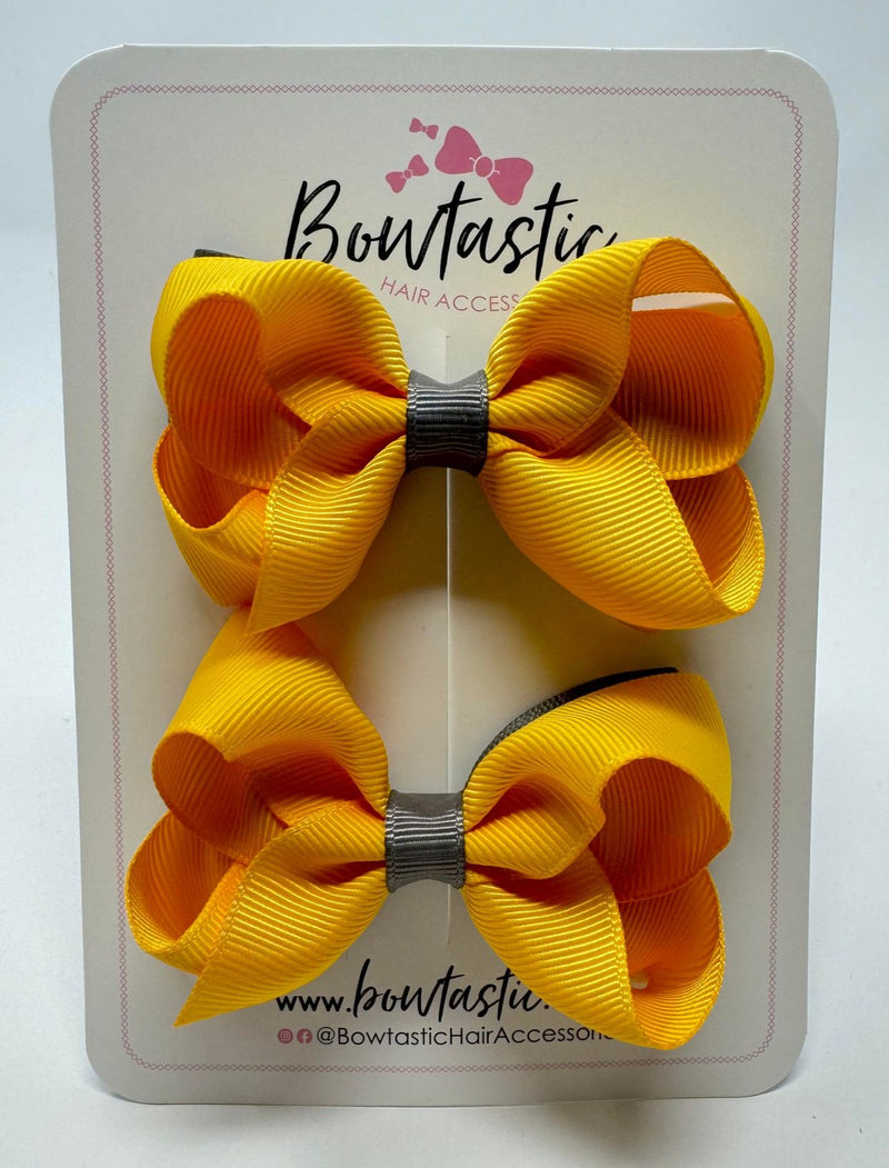 3 Inch Double Bow - Yellow Gold & Metal Grey - 2 Pack