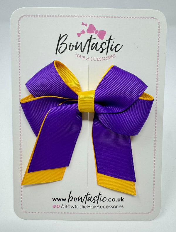 3 Inch Twist Short Tail Bow - Purple & Yellow Gold