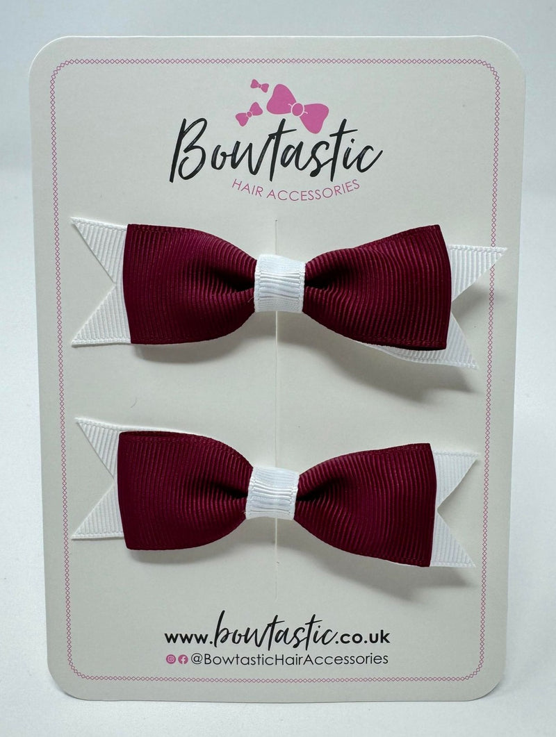 3 Inch Flat Bow - Wine & White - 2 Pack