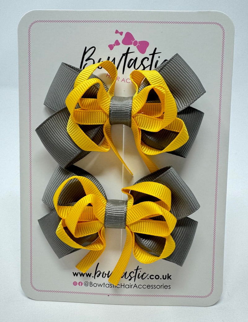 3 Inch Double Bow Style 2 - Yellow Gold & Metal Grey - 2 Pack