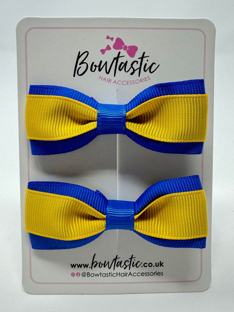 2.5 Inch Tuxedo Bow - Yellow Gold & Royal Blue - 2 Pack