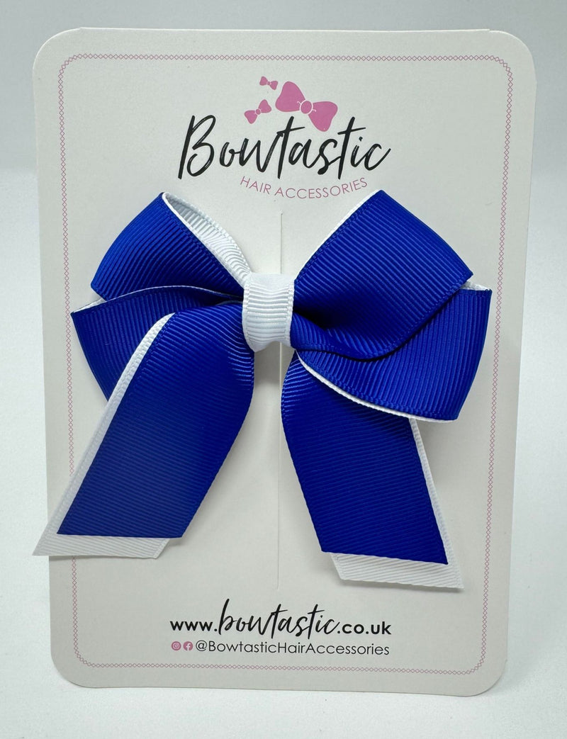 3 Inch Twist Short Tail Bow - Cobalt & White