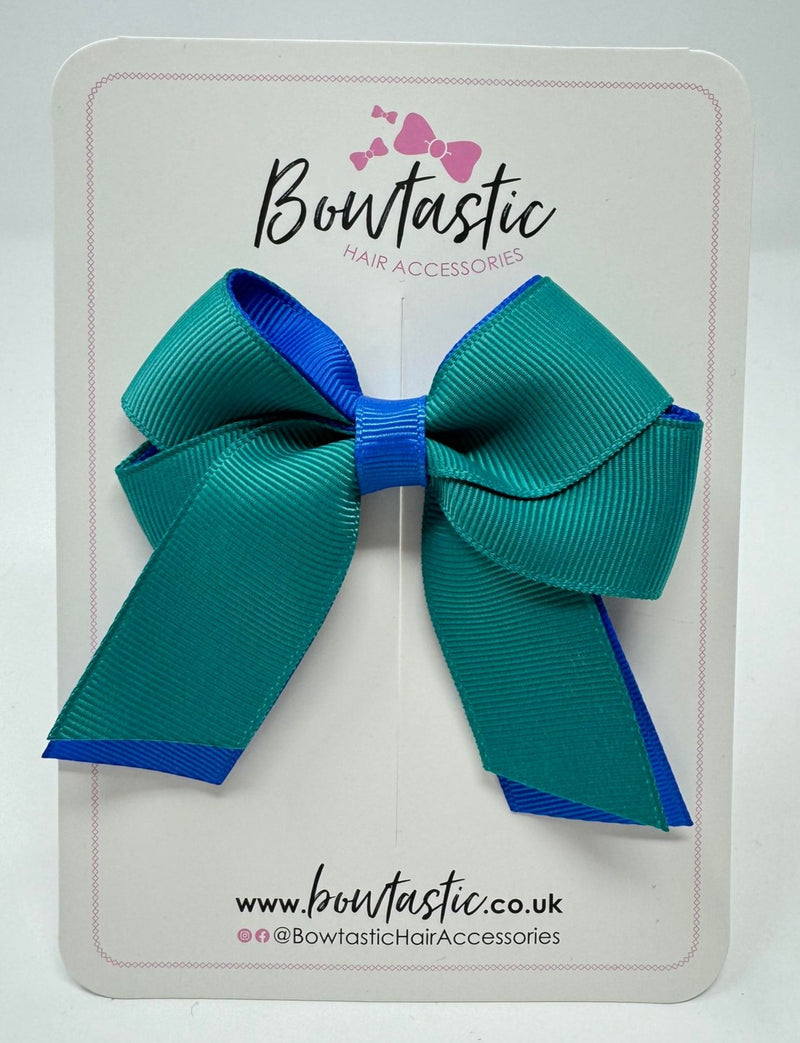 3 Inch Twist Short Tail Bow - Royal Blue & Jade Green