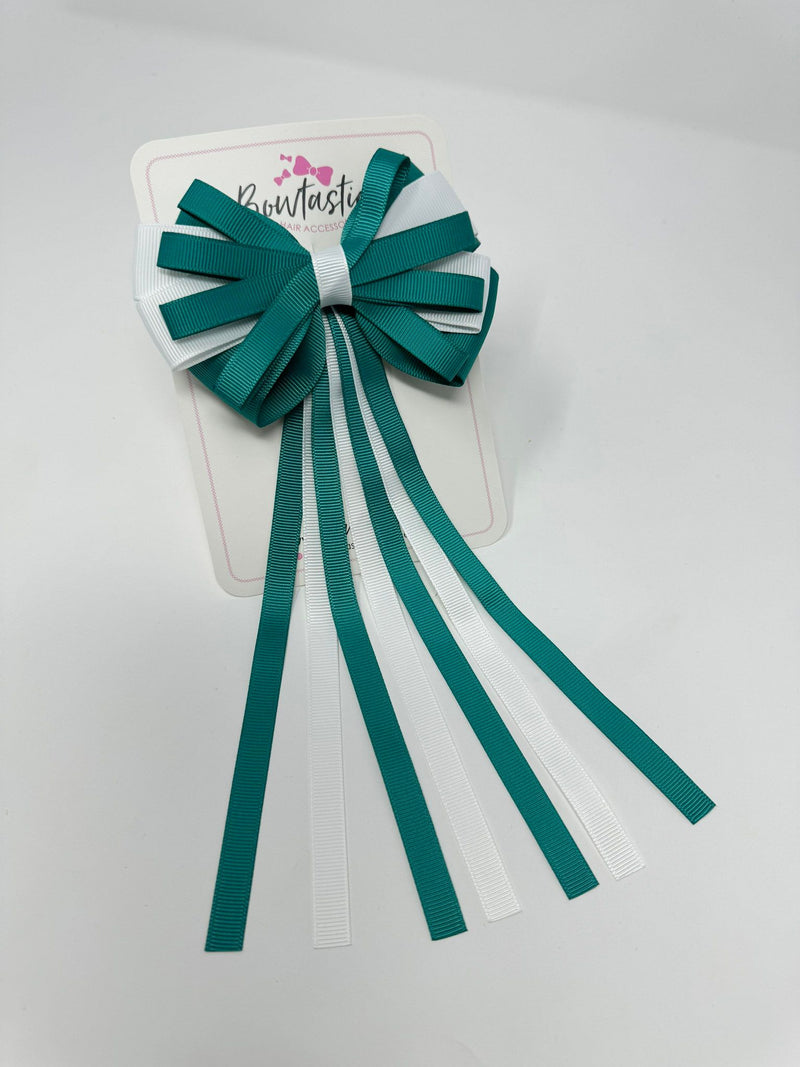 4 Inch Streamer Tail Bow - Jade Green & White