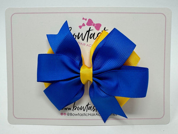 3.5 inch Butterfly Pinwheel Bow - Royal Blue & Yellow Gold