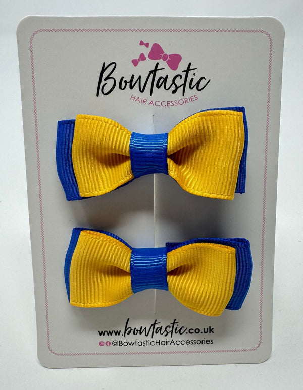 1.75 Inch Bow - Yellow Gold & Royal Blue - 2 Pack