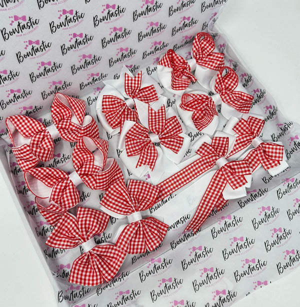 School Bundle - 5 Matching Pairs - Red & White Gingham