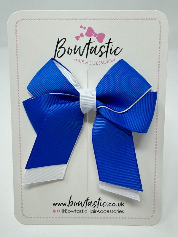 3 Inch Twist Short Tail Bow - Royal Blue & White