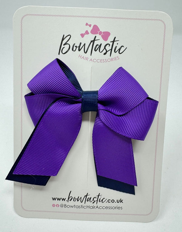 3 Inch Twist Short Tail Bow - Purple & Navy