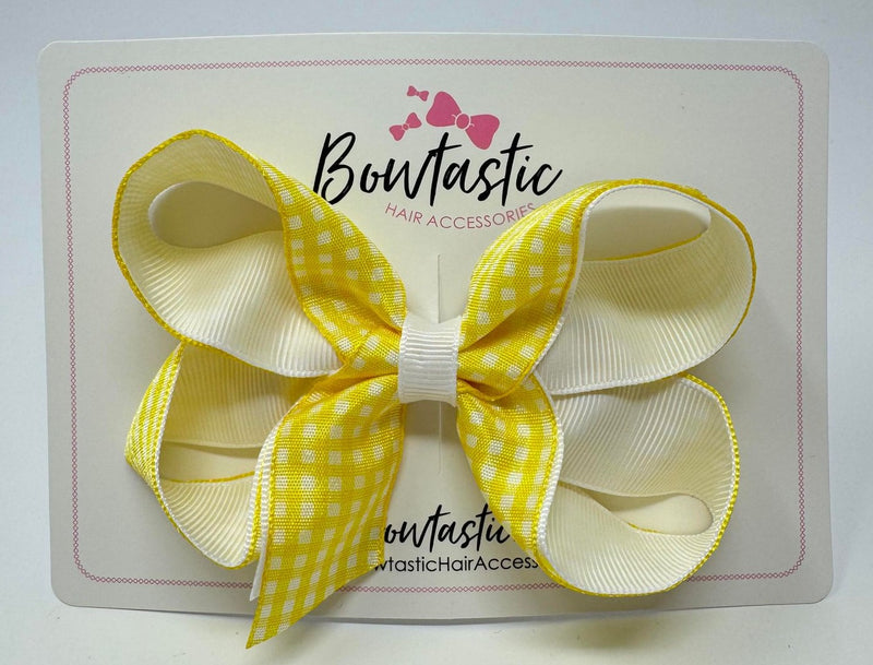 4 Inch Bow Style 2 - Yellow & White Gingham