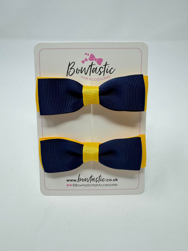 2.75 Inch Flat Bows - Navy & Yellow Gold - 2 Pack