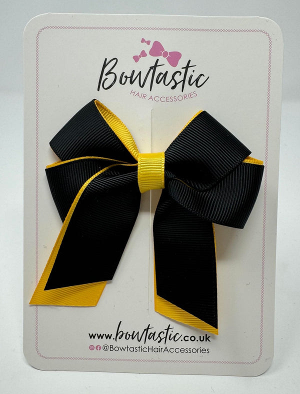 3 Inch Twist Short Tail Bow - Black & Yellow Gold