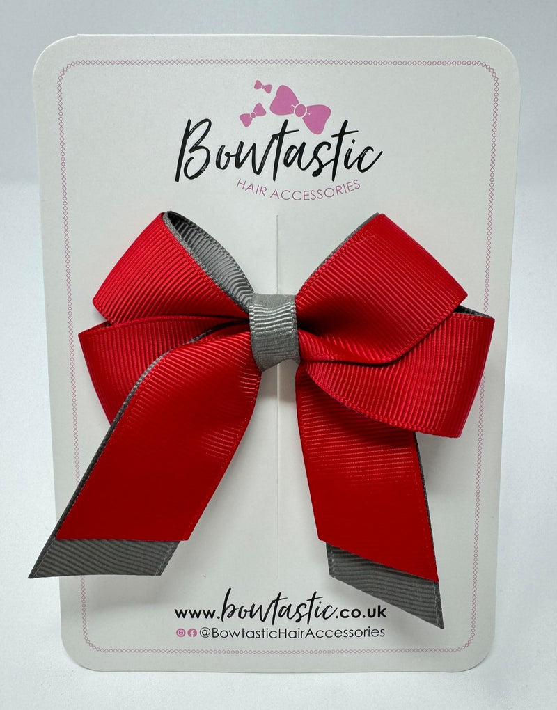 3 Inch Twist Short Tail Bow - Red & Metal Grey