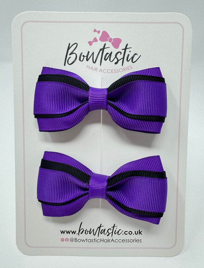 3 Inch 3 Layer Tuxedo Bow - Purple & Black - 2 Pack