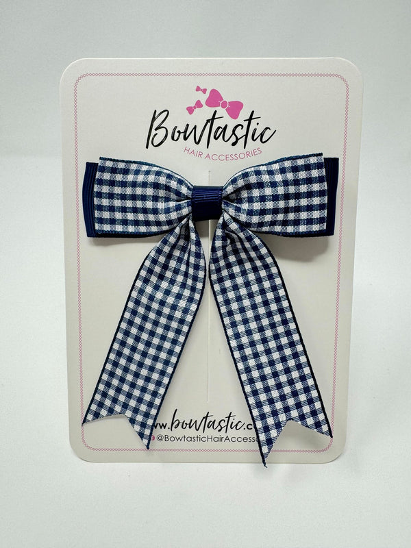 3.25 Inch Tail Bow - Navy & Navy Gingham