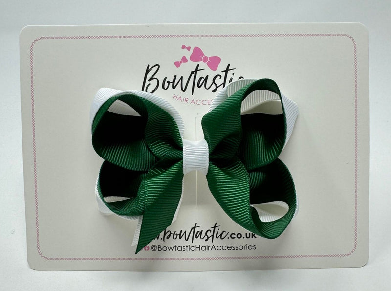 3.5 Inch 2 Layer Bow - Forest Green & White