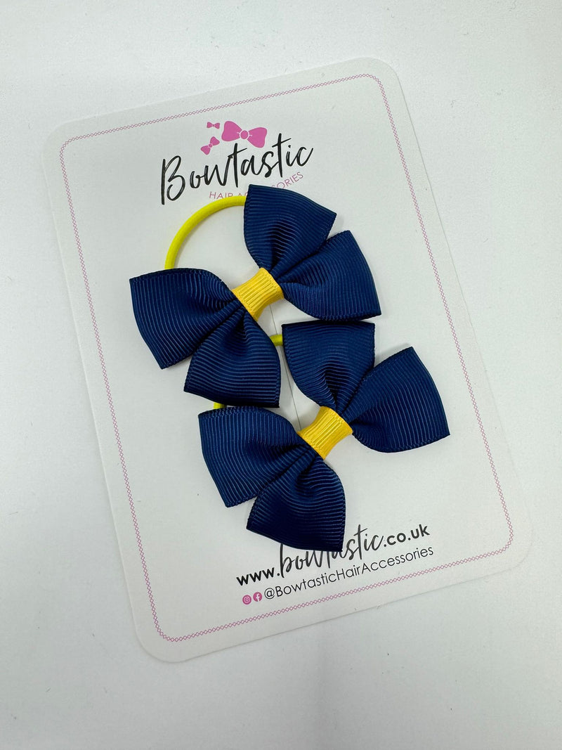 2.5 Inch Butterfly Bow Thin Elastic - Navy & Yellow Gold - 2 Pack